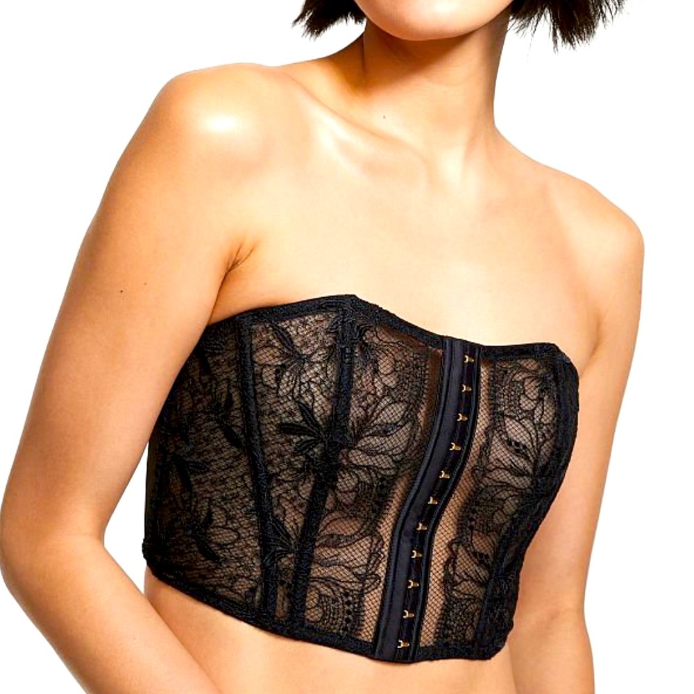 Victorias Secret Floral Embroidered Strapless Corset Top Size L  VS Lace Corset
